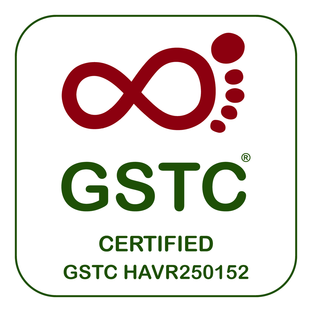 GSTC logo with infinity symbol, GSTC Certified, and code GSTC HAVR250152 in green text.